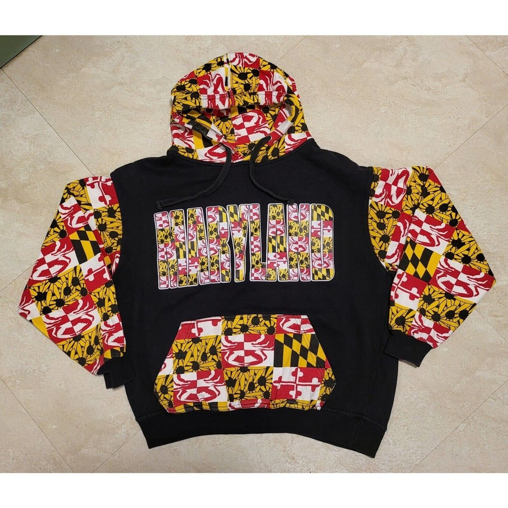 Maryland All Over Print AOP State Flag Sweatshirt Hoodie Mens Size L Large‎